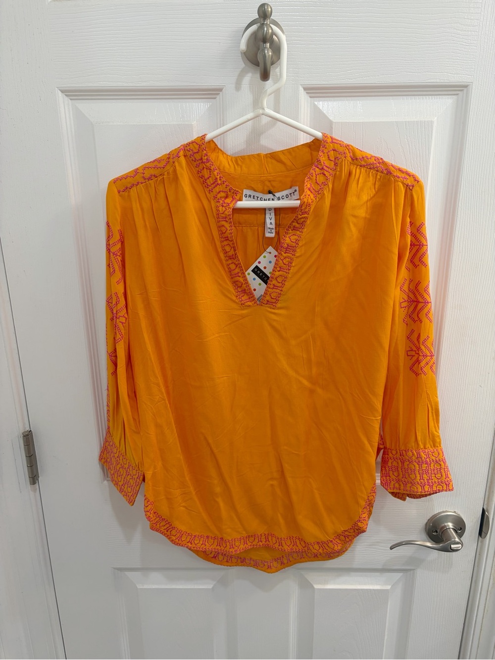 Gretchen Scott Tunic Orange and Pink Embroidered